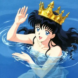 a beautiful woman manipulating water wearing a golden crown by karol bak, ayami kojima, artgerm, river, water, blue eyes, smile, concept art, fantasy by yoshitaka amano