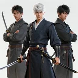 character concept art of a male hero with two katanas by Ozan Pulat and Xiaochen Guo, white hair, young man, trending on artstation 4k, unreal engine,