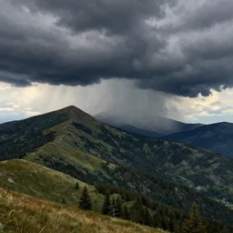 landscape drawing, approaching storm over a mountain ridge