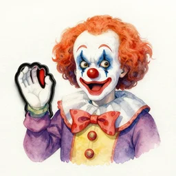 a watercolor of a an insane clown posse fan looking confused and holding a magnet by rj palmer