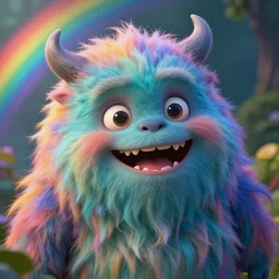 hyperrealistic close-up baroque psychedelic!! god happy fluffy kind monster!! peaceful kind spirit of nature highly detailed concept art eric zener elson peter cinematic hard rainbow lighting high angle hd 8k sharp shallow depth of field, inspired by Zdzisław Beksiński