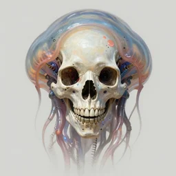 Cyborg biomechanical jellyfish skull face portrait, sci-fi, highly detailed, digital painting, artstation, concept art, smooth, sharp focus, illustration, art by artgerm and greg rutkowski and alphonse mucha