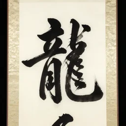 the word dragon written in a japanese calligraphy scroll,