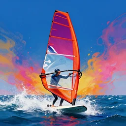 extreme windsurfer full landscape splash art graphic design color splash high contrasting art, fantasy, highly detailed, art by greg rutkowski