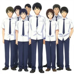 anime full body portrait of students in uniform by artgerm, wlop, loish, ilya kuvshinov, and makoto shinkai, perfect face, elegant, vivid colors, hyperdetailed artistic lines, intricate, in the style of persona 5, artstation, unreal engine 5, behance, 8 k
