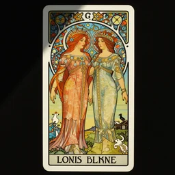 tarot card of christine and the queens, art nouveau, by louis comfort tiffany, vaporwave