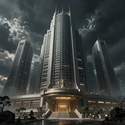 ominous headquarters of an evil corporation, by shin takamatsu