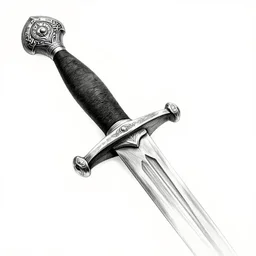 highly detailled black and white viking sword, white background