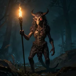 the strange creature by torch light