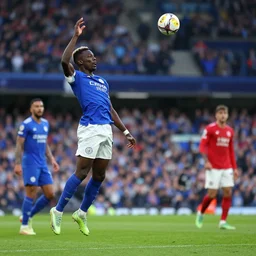 bukayo saka scores a header against leicester city