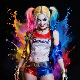 harley quinn splash art graphic design color splash high contrasting art, fantasy, highly detailed, rule of thirds art by greg rutkowski