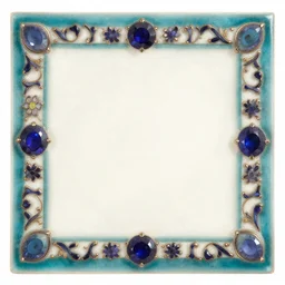 solid color border. an arrangement with inlaid gems and flowers in resin as a fancy square tile.