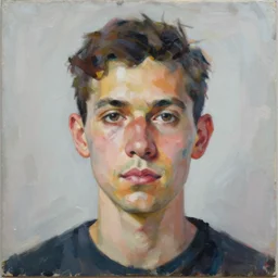 a portrait a very ordinary person, by George Condo, acrylic painting, anatomically correct, beautiful perfect face, large brushstrokes, sharp focus, Highly Detailed