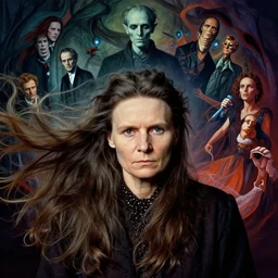 portrait of marie curie, long bleached brunette hair, richard avedon, martin schoeller, id magazine, epic lovecraft scene, surreal, david cronenberg, kilian eng vibrant colours, billowing, dramatic, dynamic lighting, intricate, detailed, beksinski, dan mumford, artstation, greg rutkowski, sharp focus, motion, photoreal, 8 k