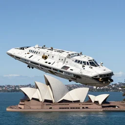 A photo of a large spaceship hovering over Sydney in Australia, 4K