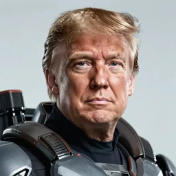 Donald Trump as Masterchief in gears of war, splash art, movie still,  detailed face, photorealistic facial features, cinematic lighting, dramatic, octane render, long lens, shallow depth of field, bokeh, anamorphic lens flare, 8k, hyper detailed, 35mm film grain