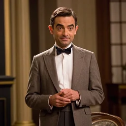 mr bean as mary poppins. movie still. cinematic lighting.