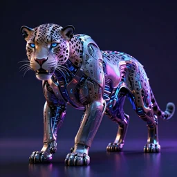 a neon cyberpunk cyborg jaguar animal, octane render