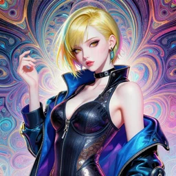 the portrait of an absurdly beautiful, graceful, elegant, sophisticated, fashionable cyberpunk gravure idol, an ultrafine hyperdetailed illustration by kim jung gi, irakli nadar, takato yamamoto, intricate linework, bright colors, porcelain skin, unreal engine 5 highly rendered, cgsociety, fractal background, global illumination, radiant light, detailed and intricate environment