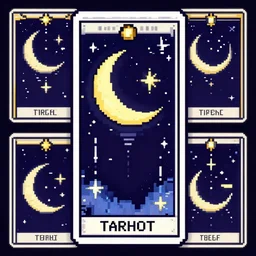 the moon star in tarot card style with pixel art, tarot deck, pixel art, symetric, fantasy, behance, pinterest, deviantart, artstation, concept art