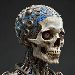 many eyed deity artifact with circuitry structure skull and neural network mind, intricate detail, royo, whealan, giger, hd, 8 k, octane render, unreal engine,