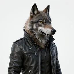 3d render of detective canis lupus wolf muzzle wearing a leather jacket in cyberpunk 2077