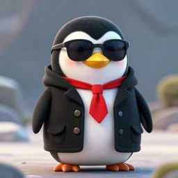 beautiful digital art of a cute penguin wearing a black coat with a red necktie and sunglasses, highly detailed, trending on artstation, digital art, 4k
