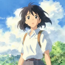 sukhothai in the sunny day, watercolor,, anime, romantic sky, volumetric lighting, art by makoto shinkai