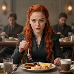 perfectly - centered - portrait of arya stark having a breakfast, intricate, highly detailed, digital painting, artstation, concept art, smooth, sharp focus, illustration, unreal engine 5, 8 k, art by dave rapoza and sam spratt