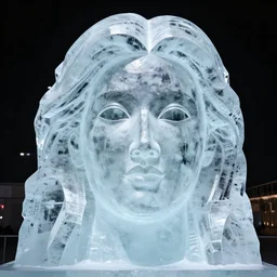ice scultpre of the face of a woman