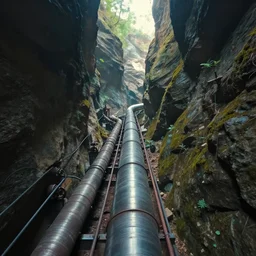 A pipeling going along a canyon, digital art, artstationhq