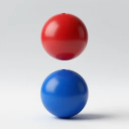 red ball on the top, blue ball on the bottom