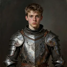 portrait painting of a young male teen wearing worn and broken medieval leather armor, sharp focus, award - winning, trending on artstation, masterpiece, highly detailed, intricate. art by rebecca guay