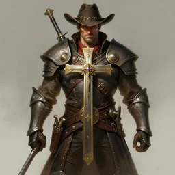 a highly detailed illustration of rugged cowboy gunslinger crusader knight wearing cross, art by artgerm and greg rutowski, intricate, elegant, highly detailed, centered, digital painting, artstation, concept art, smooth, sharp focus, league of legends concept art, wlop.