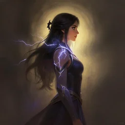 side profile centered painted portrait, Maya Ali as a lightning mage, Gloomhaven, matte painting concept art, beautifully backlit, official fanart, pretty, beautiful, elegant, 4k, HDR, Trending on artstation, Behance, by Jesper Ejsing and RHADS and Makoto Shinkai and Lois van baarle and ilya kuvshinov and rossdraws and Cushart Krentz and Gilleard James