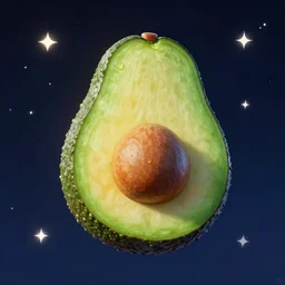 3D render of a planet shaped like an avocado, floating in space surrounded by stars