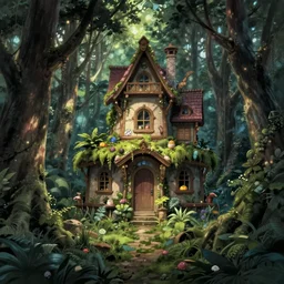 enchanted house in the forest drown by studio ghibli