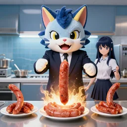 4 5 mm 1 9 9 7 cooking food photography of an corporate mascot at the arctic summoning an anime demon sausage aspic catgirl, photography by tyler mitchell johfra bosschart
