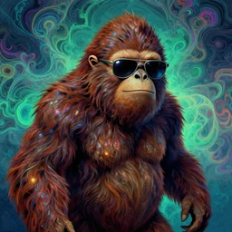 ( sasquatch, bigfoot wearing sunglasses, hr giger ) ( ( ( hyper detailed masterpiece, psychedelic fractal pattern, jean giraud, digital art painting, dream wave aesthetic, georgy kurasov ) ) )