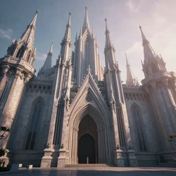 entrance to the castle, smooth walls, mystical spires, high fantasy, very long shot, low angle, digital art, sharp focus, dawn, volumetric lighting, high quality, highly detailed, architecture drawing, illustration, from final fantasy xiii, octane render, by leon tukker