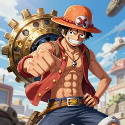 ultra realistic monkey d luffy from one piece using gear 5