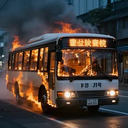 ukiyo - e of a burning bus