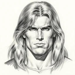 jim lee!!! pencil sketch by jim lee close up headshot of he-man long hair as superhero  in the style of jim lee, x-men superhero comic book character by jim lee