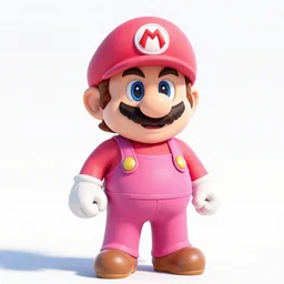 super mario wearing pink overalls and the letter q on his hat