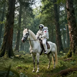american astronaut in an indian forest riding a white horse, plants environment, wide angle, cinematic lighting, atmospheric, ultrarealistic, trending on artstation, cgsociety, highly detailed, color graded, in the style of craig mullins, rendered in Unreal Engine 4k HQ, horizon forbidden west