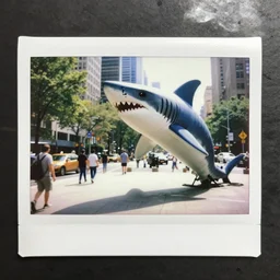 3 d 🦈 popping out of curved screen, city square, volumetric lighting, people walking, cars, bokeh, creterion collection, shot on 7 0 mm, instax