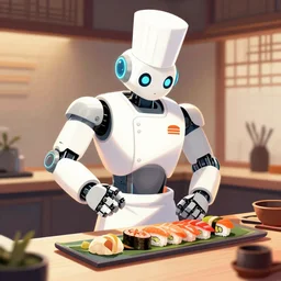 sushi robot chef, trending on artstation
