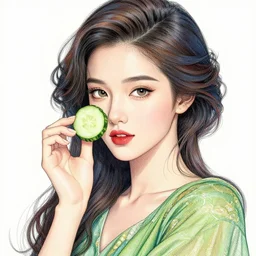 a portrait of an incredibly beautiful, colorful, graceful, elegant, and sophisticated young woman made of cucumbers, an ultrafine detailed illustration by james jean, intricate linework, bright colors, final fantasy, behance contest winner, vanitas, angular, altermodern, unreal engine 5 highly rendered, global illumination, radiant light, detailed and intricate environment