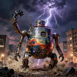 Charlotte North Carolina city attacked by War of The Worlds Tripod robots painted by Thomas Cole with dramatic lightning, concept art, matte painting, 8k, highly detailed, artstation