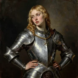 sultry saoirse ronan, blonde hair, wearing medieval armour, seductive pose, portrait, oil painting by titian, hard focus